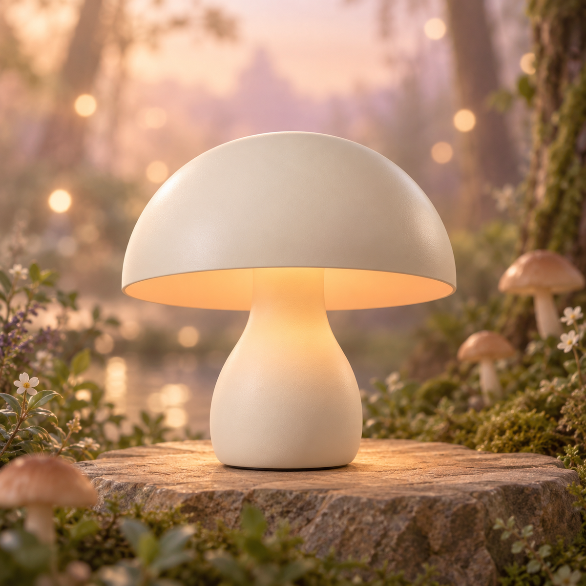MYRENOVA™ Mellowcap Mushroom Mini Table Lamp – Rechargeable Cordless Warm LED Bedside Light, Cute Mushroom Desk Lamp, Dimmable Ambient Nightstand Decor