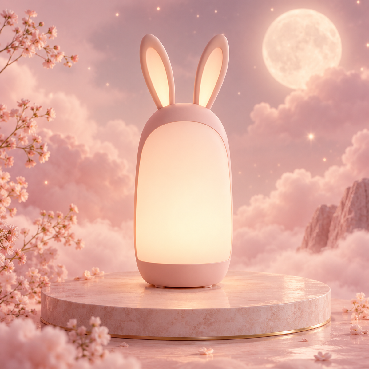 MYRENOVA™ Pip Bunny Ear Glow Lamp – Blush Pink Rechargeable LED Night Light, Minimalist Rabbit Bedside Lamp, Cute Touch Desk Light