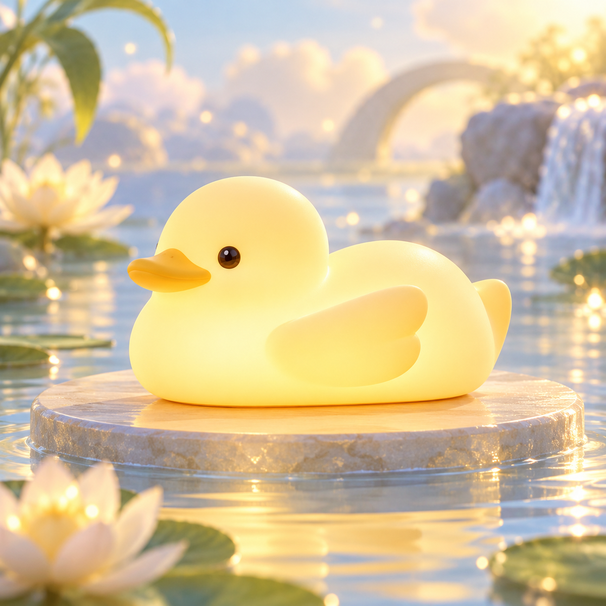 MYRENOVA™ Puddle Duck Mini Bedside Lamp – Butter Yellow Soft-Touch LED Night Light, Rechargeable Cute Duck Table Lamp, Tap-Control Ambient Light