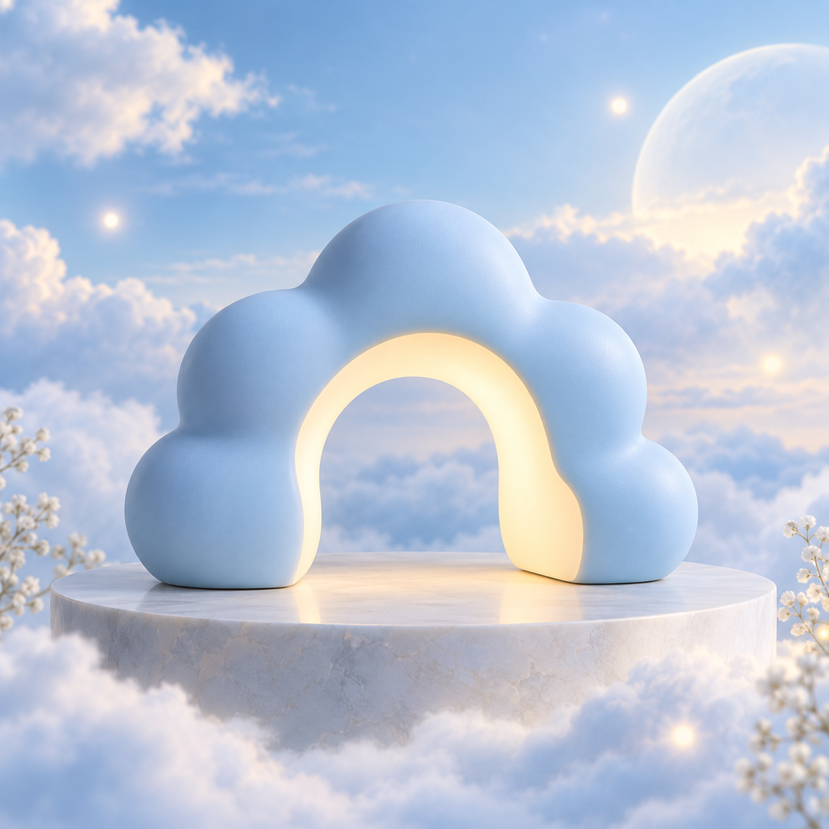 MYRENOVA™ Nimbus Cloud Arch Lamp – Powder Blue Cordless LED Table Light, Minimalist Cloud Bedside Lamp, Soft Ambient Mood Lighting