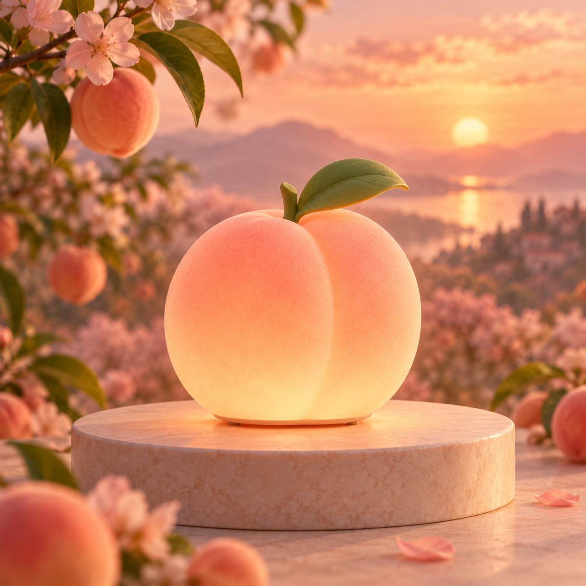 MYRENOVA™ Momo Peach Glow Lamp – Soft Coral Fruit-Shaped Rechargeable Bedside Light, Cute Peach LED Table Lamp, Cozy Nightstand Decor
