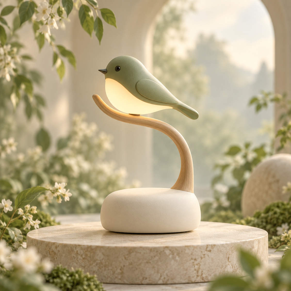 MYRENOVA™ Tori Bird Perch Lamp – Sage Green Rechargeable LED Desk Light, Cute Sculptural Bird Table Lamp, Cordless Reading & Mood Light