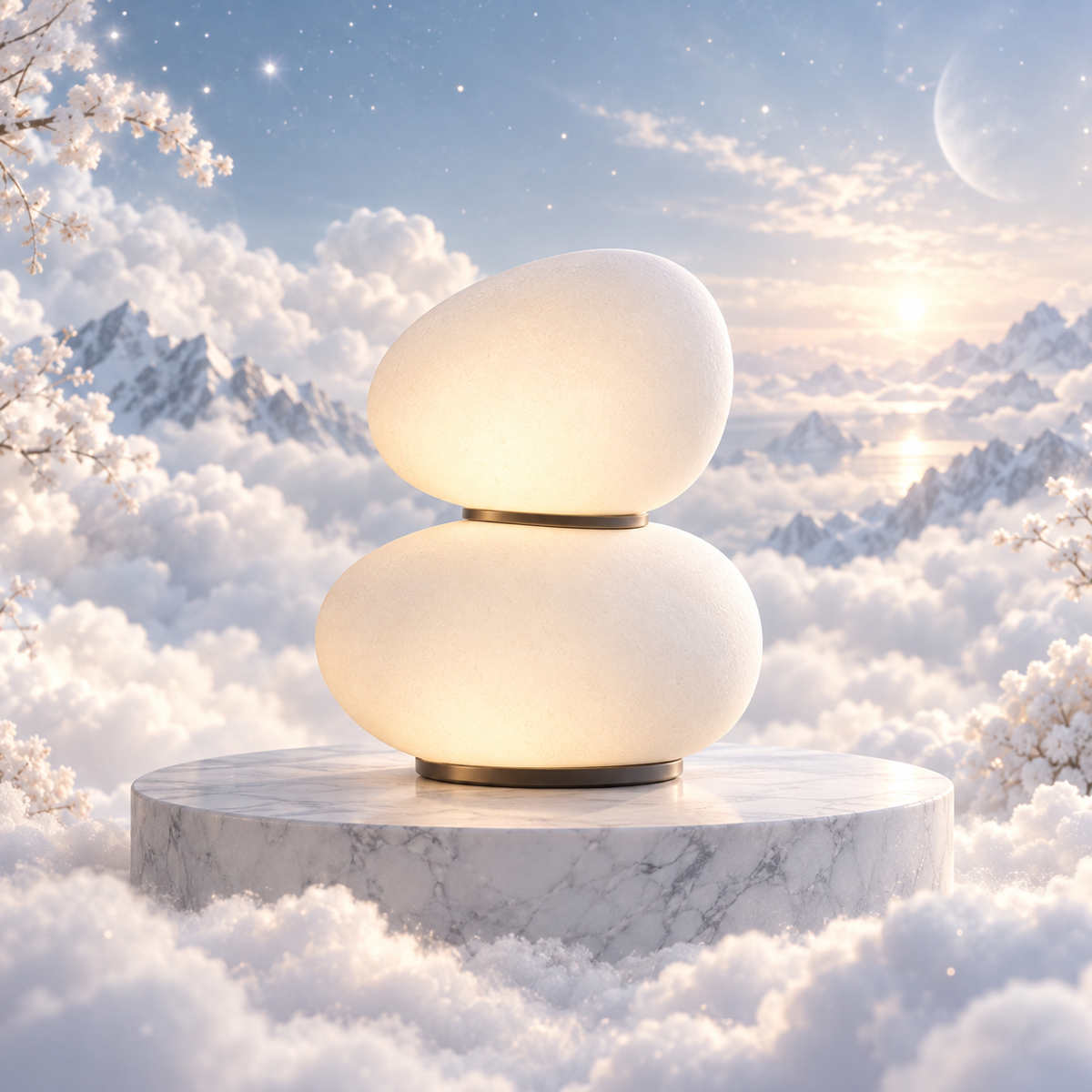 MYRENOVA™ Fuyu Snow Pebble Lamp – Chalk White Double-Orb LED Night Light, Rechargeable Minimalist Bedside Lamp, Soft Cozy Desk Light